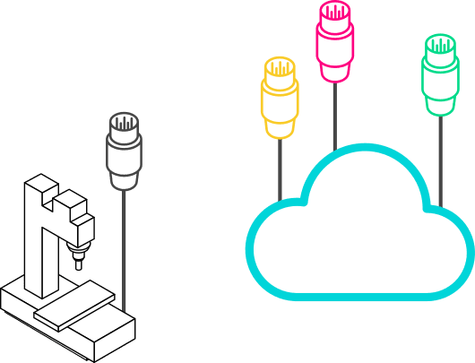 Stylized machine with plug and a cloud which is pulled up into the air by plug balloons