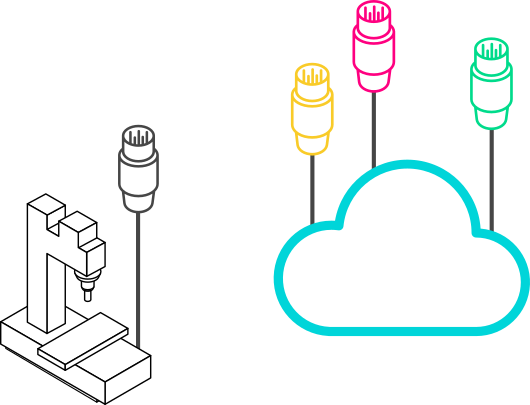 Stylized machine with plug and a cloud which is pulled up into the air by plug balloons