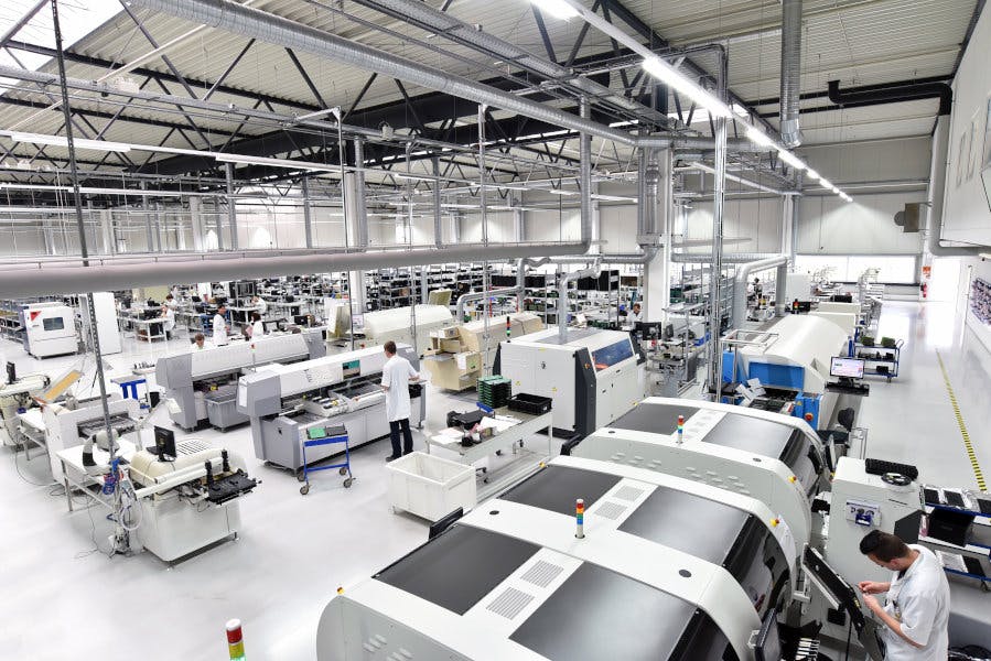 Production line for electronics in a hall
